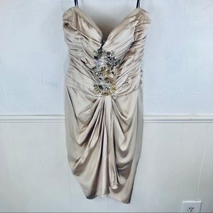Bebe Cocktail Party Strapless Satin Rhinestone S